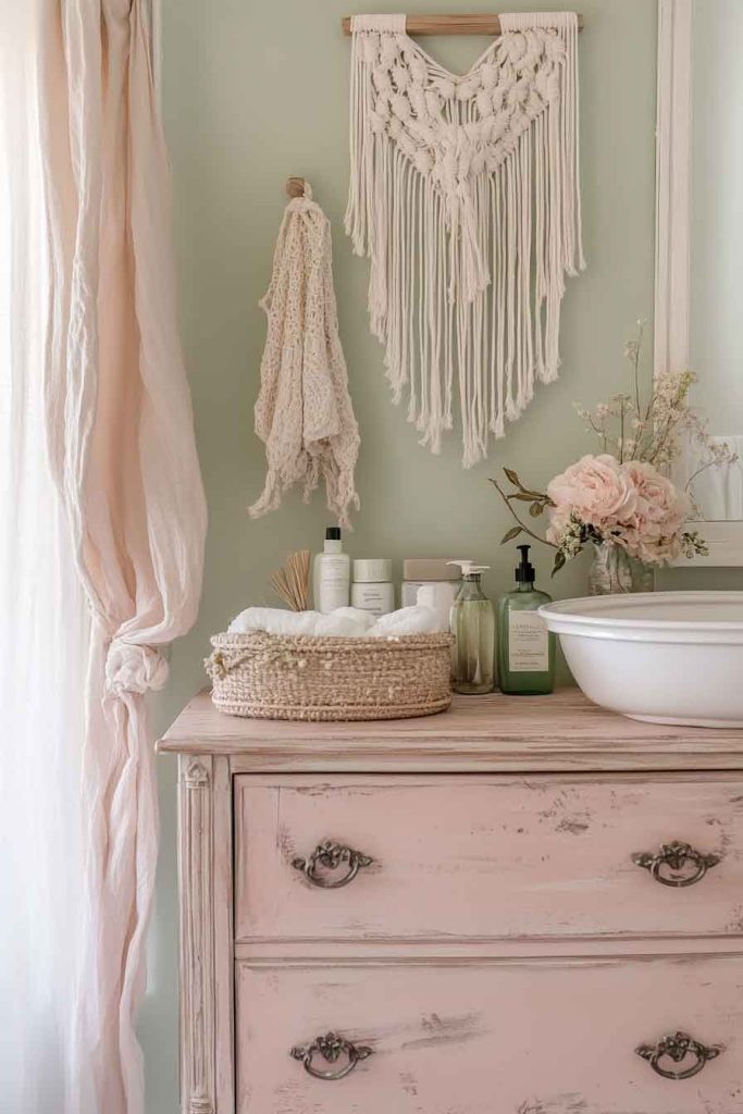 Feminine Boho Bathroom with Soft Pastels