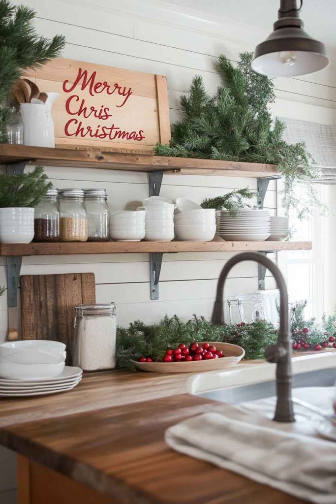 Farmhouse Kitchen with Rustic Christmas Touches