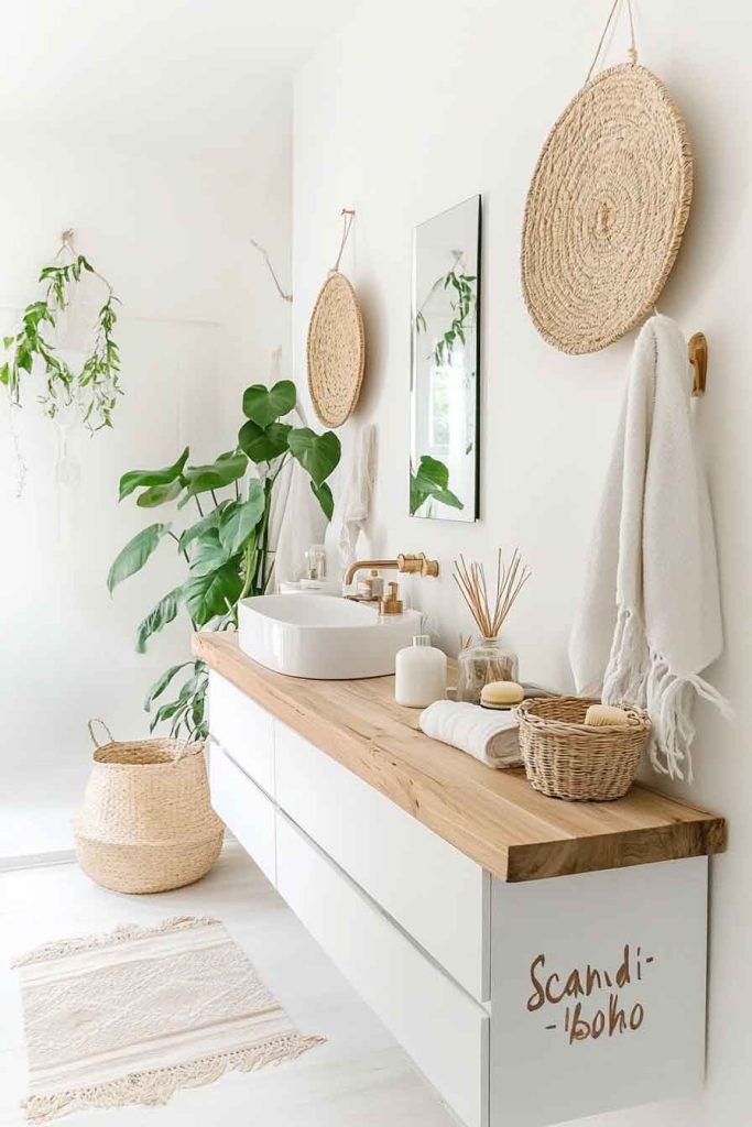 Scandinavian Boho Bathroom with Light Woods