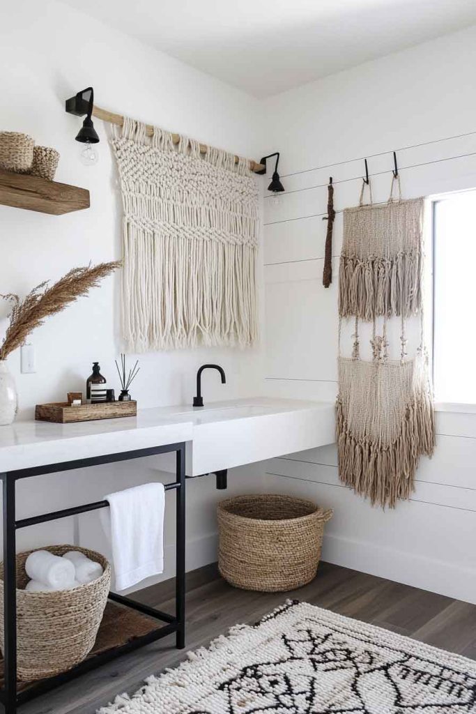 Monochrome Boho Bathroom with Texture Focus