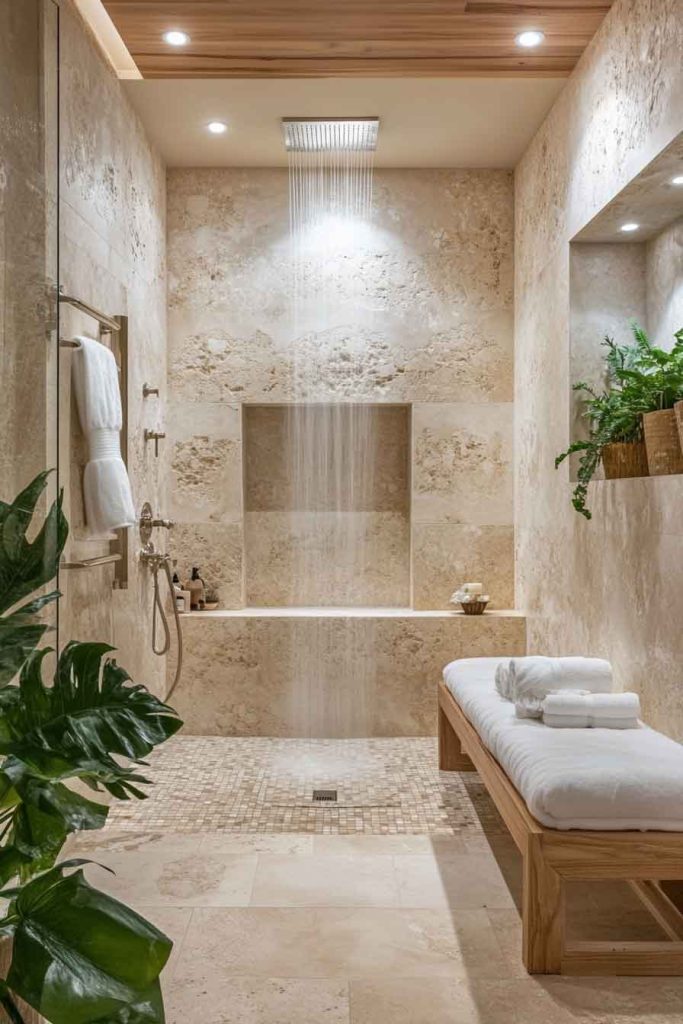 Luxe Spa Boho Bathroom with Natural Stone