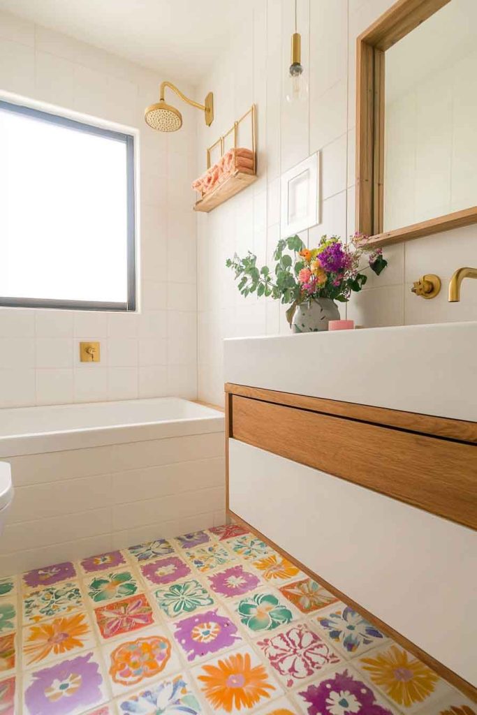Colorful Tile Boho Bathroom with Pattern Play