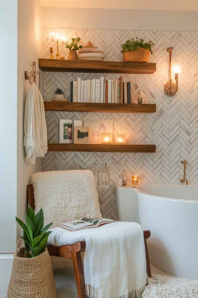 Reading Nook Boho Bathroom with Cozy Corner