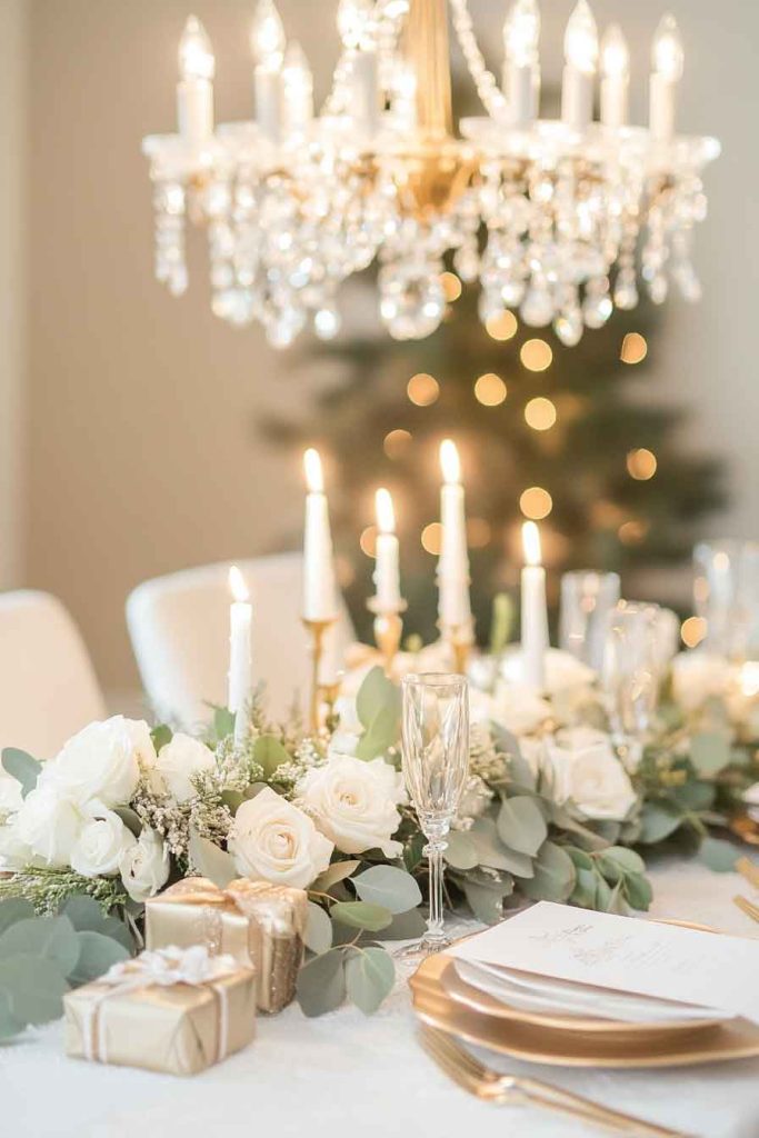 Elegant Dining Room with Gold and White Theme