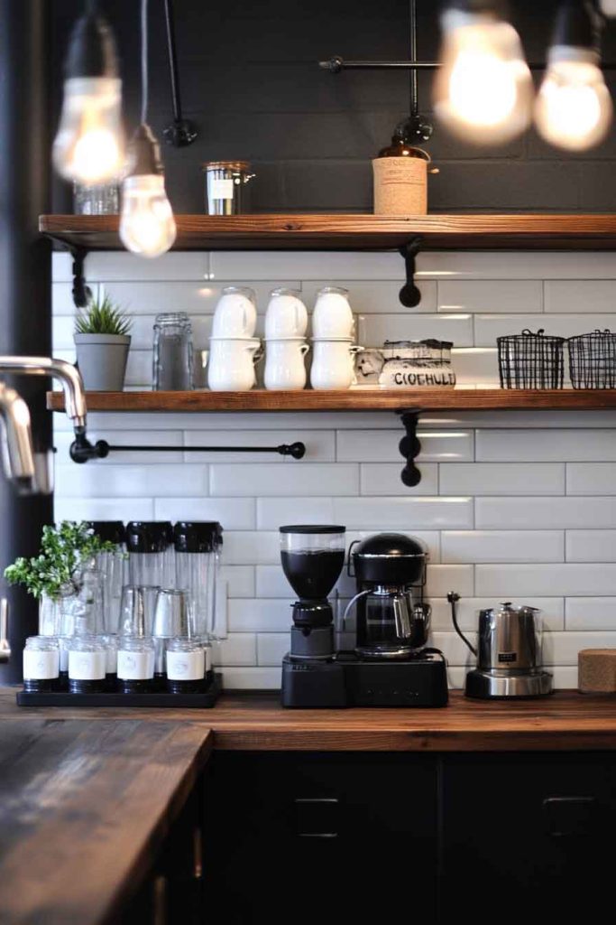 Industrial Style Coffee Station with Metal Accents