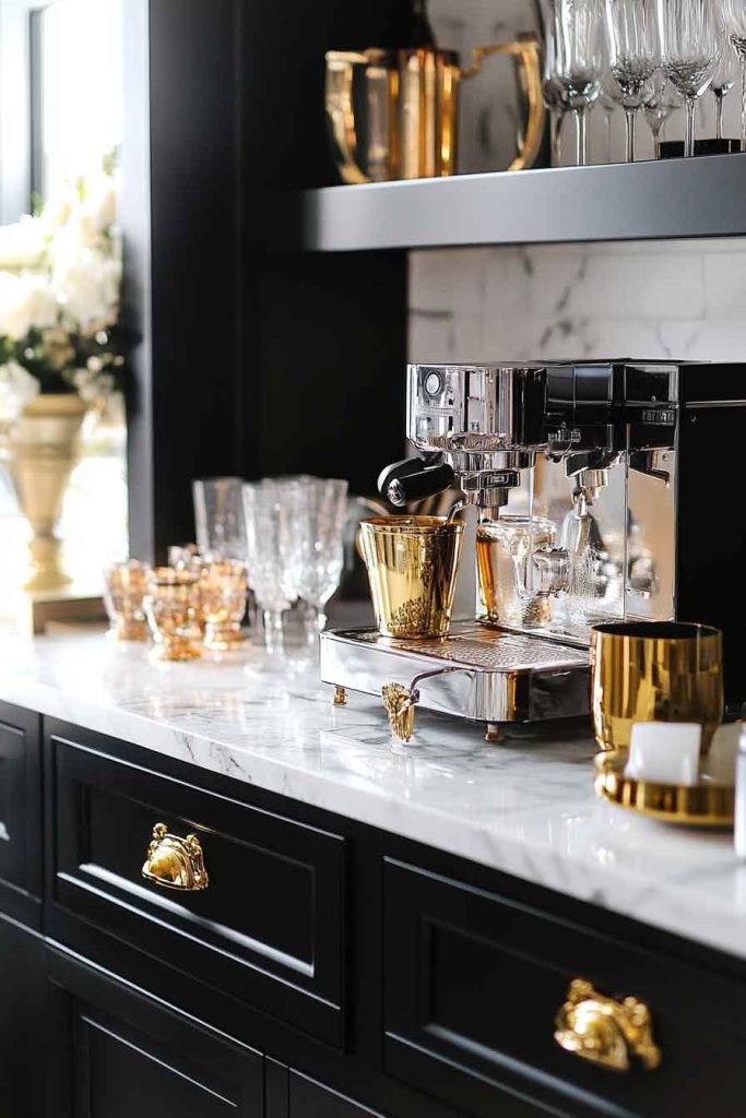 Elegant Marble Top Coffee Bar with Gold Accents