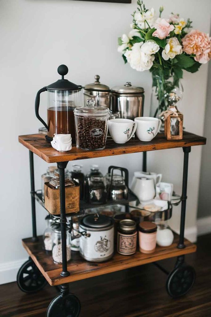 Vintage Coffee Cart with Wheels