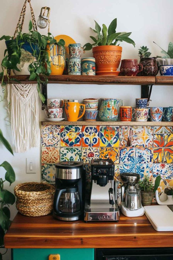 Bohemian Coffee Corner with Colorful Textiles