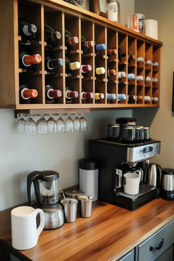 Coffee Bar with Wine Rack for Mug Storage