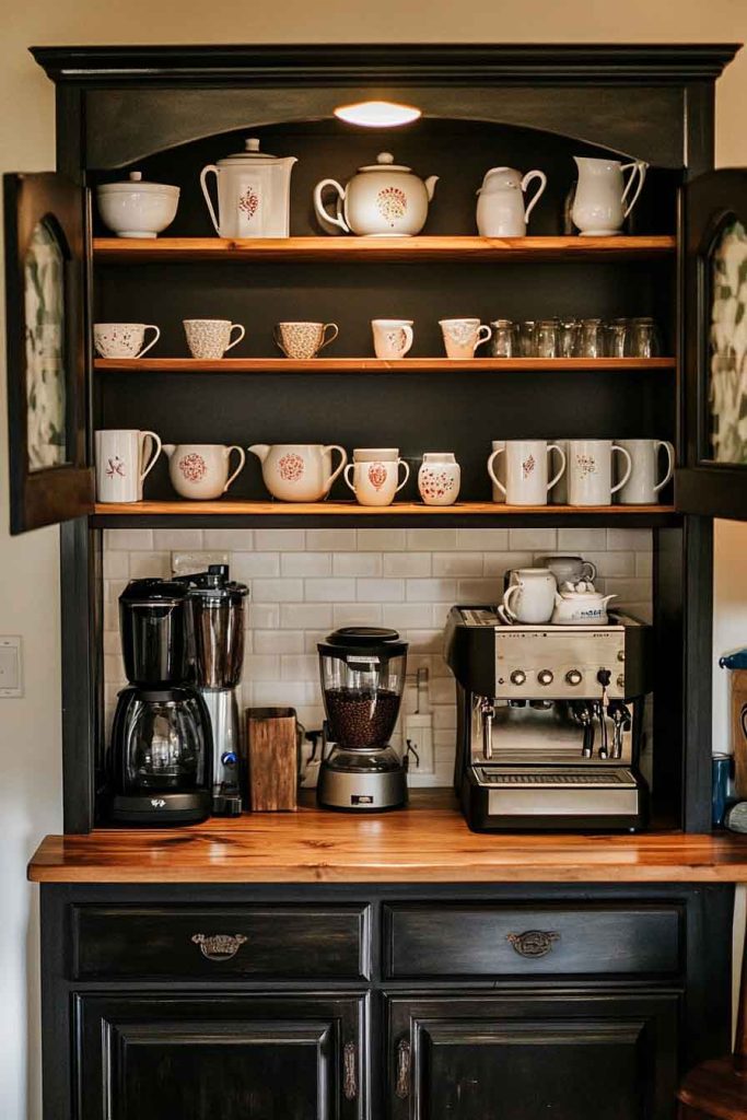 Coffee Station Inside a Converted Hutch