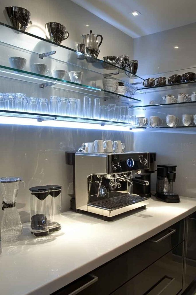 Modern Coffee Bar with LED Strip Lighting