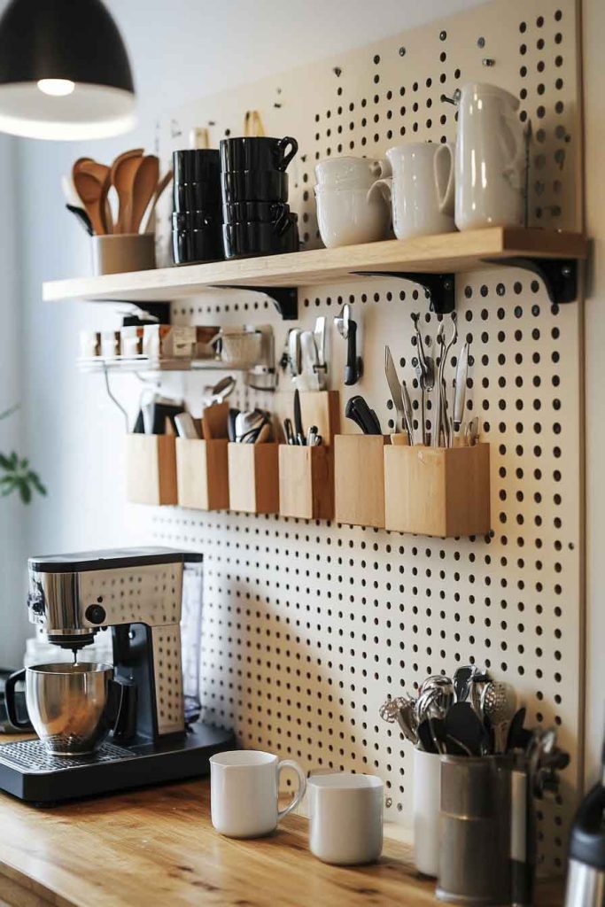 Coffee Station with Pegboard Organization