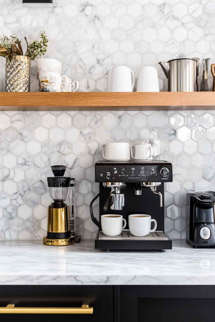 Coffee Bar with Marble Hexagon Tile