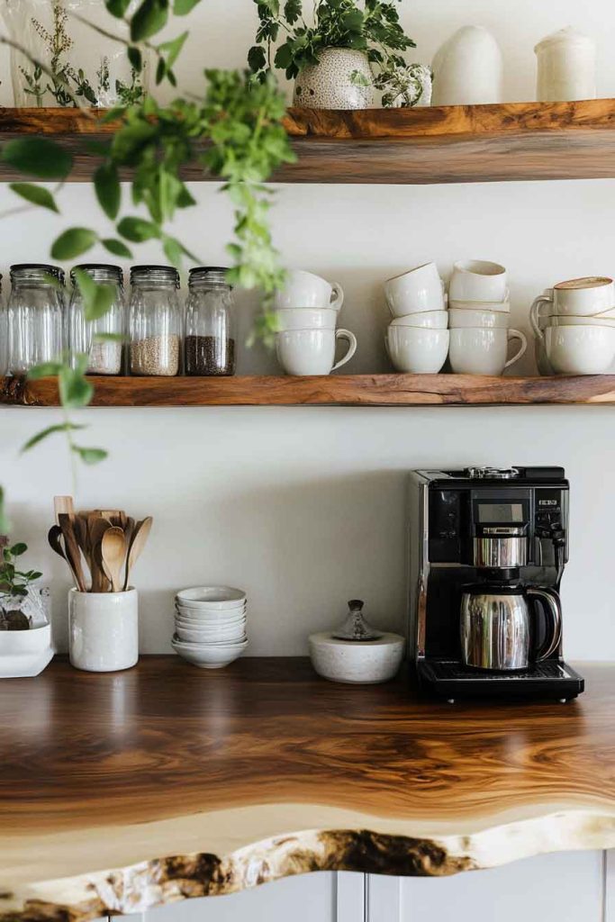 Coffee Bar with Natural Wood Live Edge