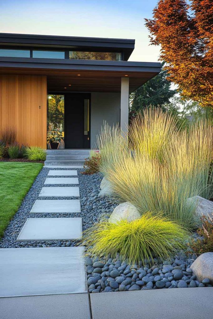 Modern Minimalist Landscape with Ornamental Grasses