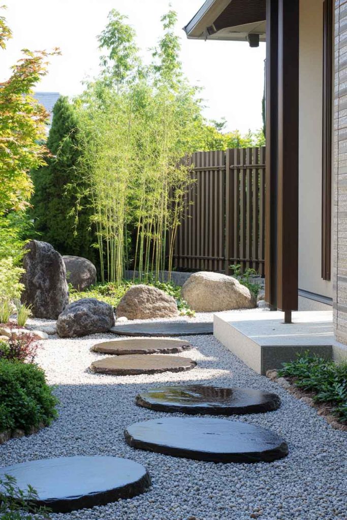 Asian-Inspired Zen Garden Front Entrance