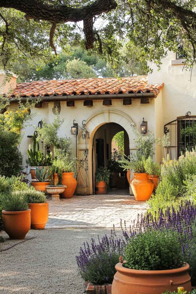 Mediterranean Front Courtyard with Terra Cotta