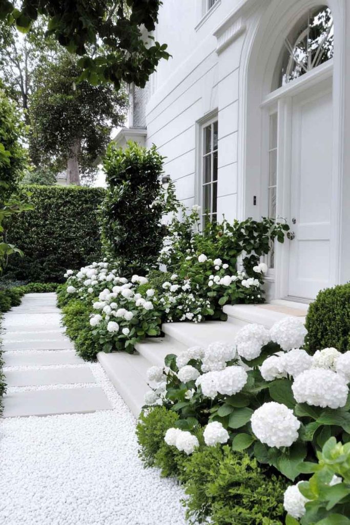 Monochromatic White Garden Front Entrance