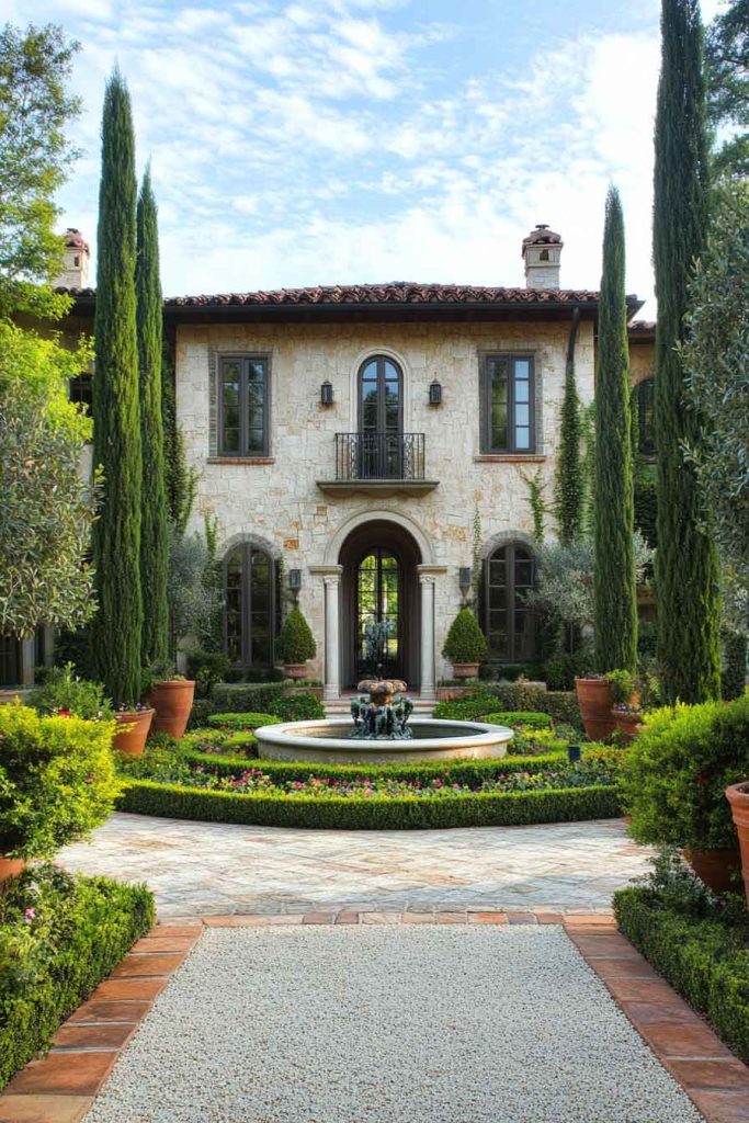Formal Italian Villa Front Courtyard
