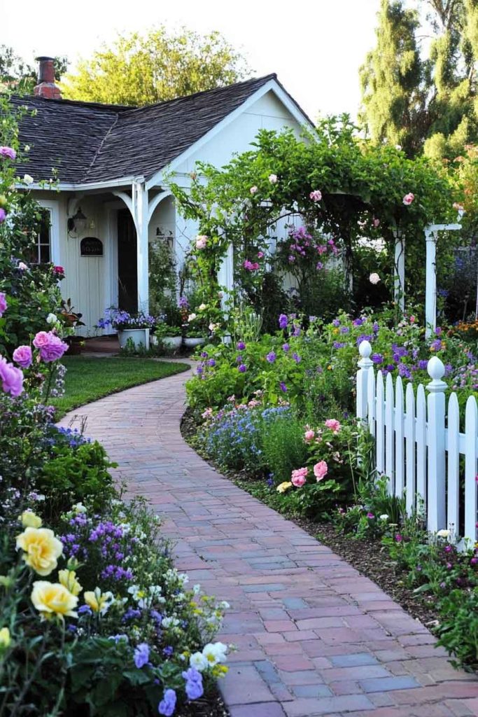 Country Cottage Front Yard with Herb Garden
