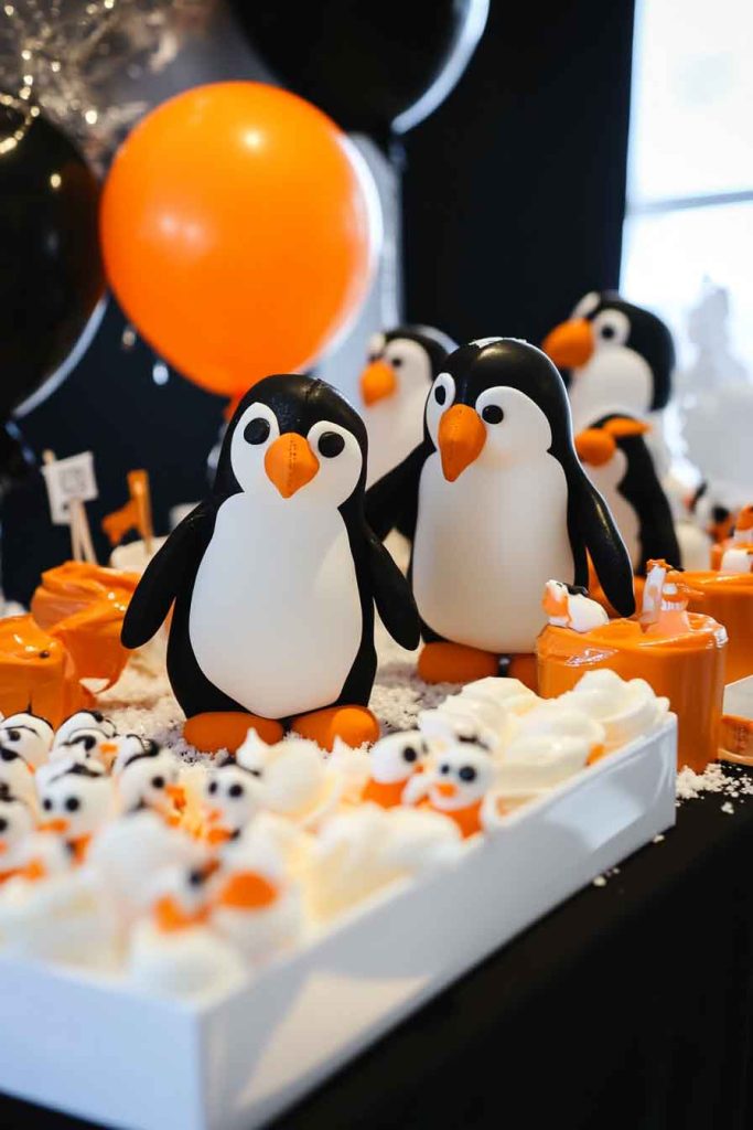 Penguin Baby Shower with Black, White, and Orange