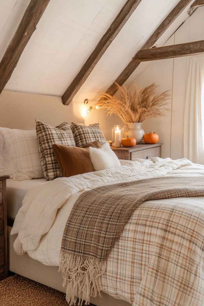 Rustic Farmhouse Bedroom with Plaid Bedding