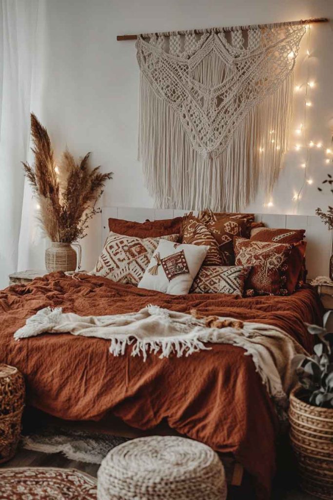 Bohemian Bedroom with Autumn Textiles