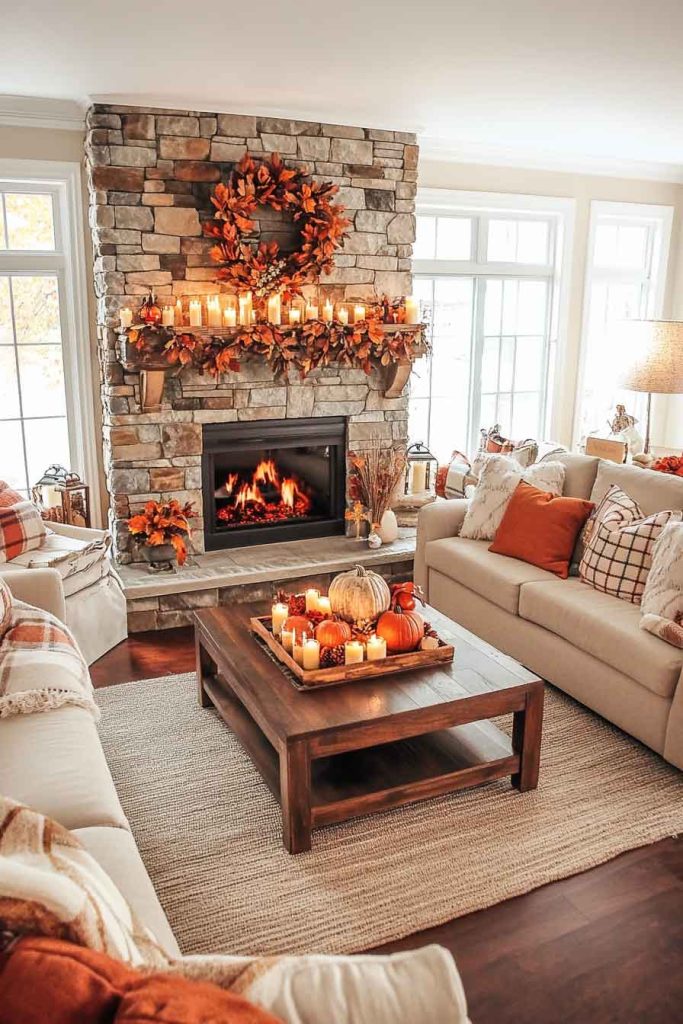 Traditional Family Room with Fireplace Focus