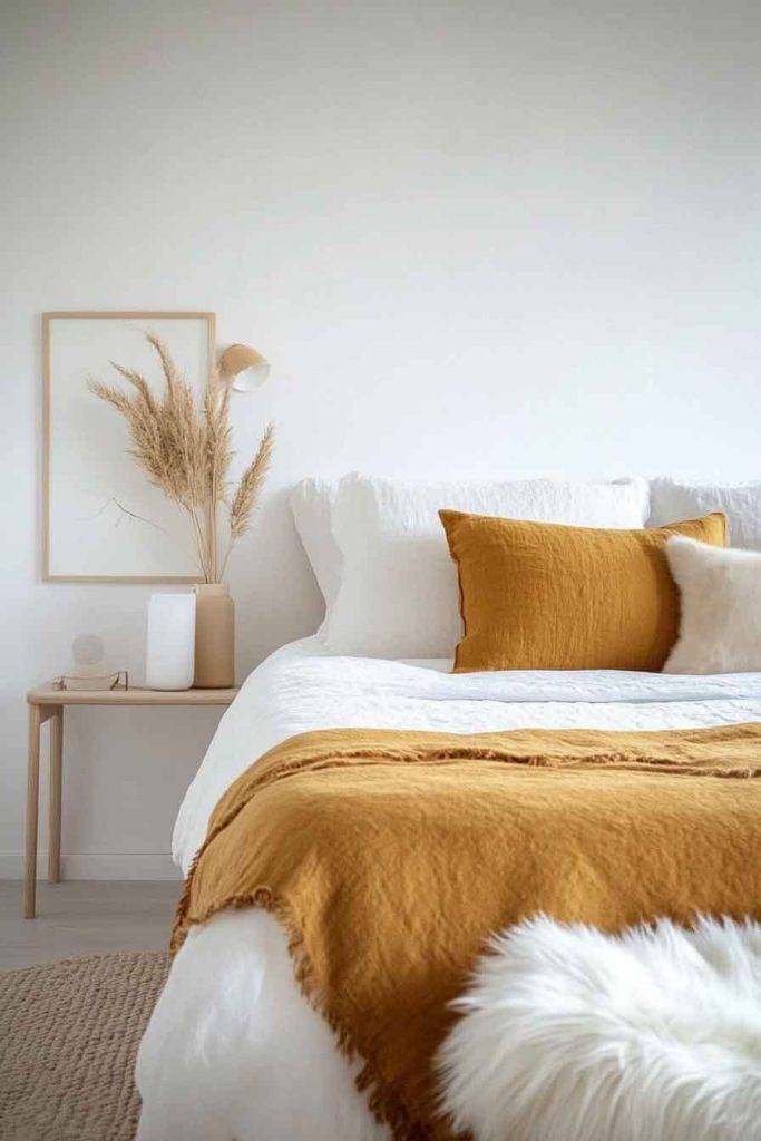 Scandinavian-Inspired Bedroom with Fall Warmth