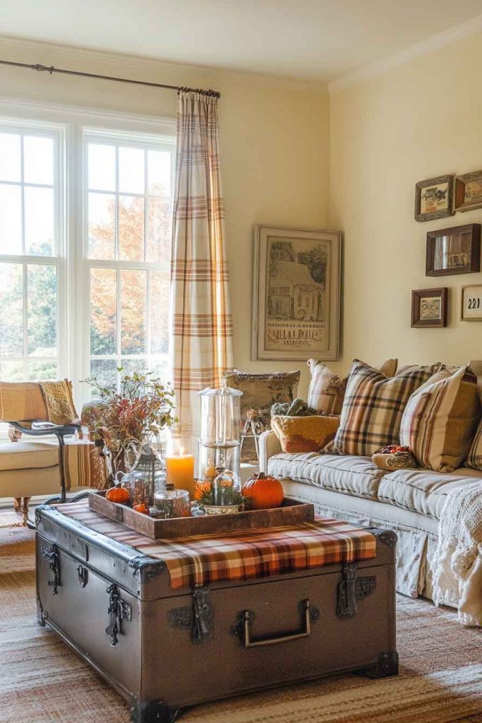 Cottage-Style Living Room with Plaid Perfection