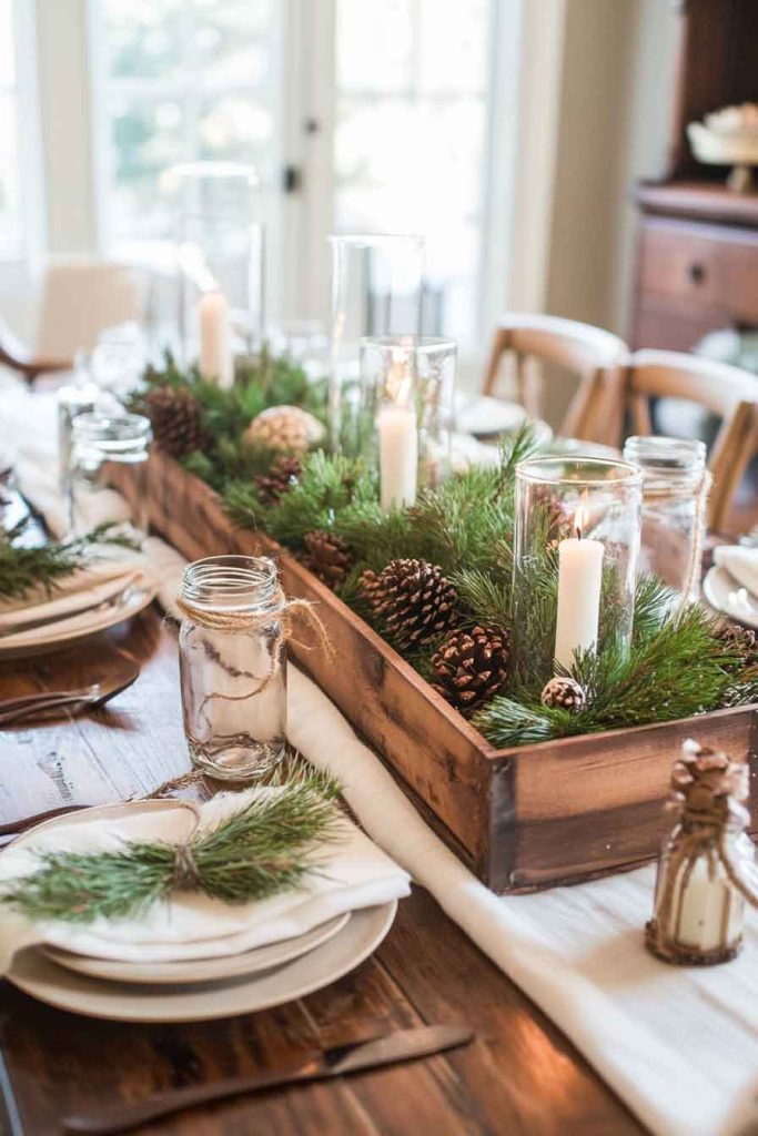 Rustic Dining Table with Natural Centerpiece