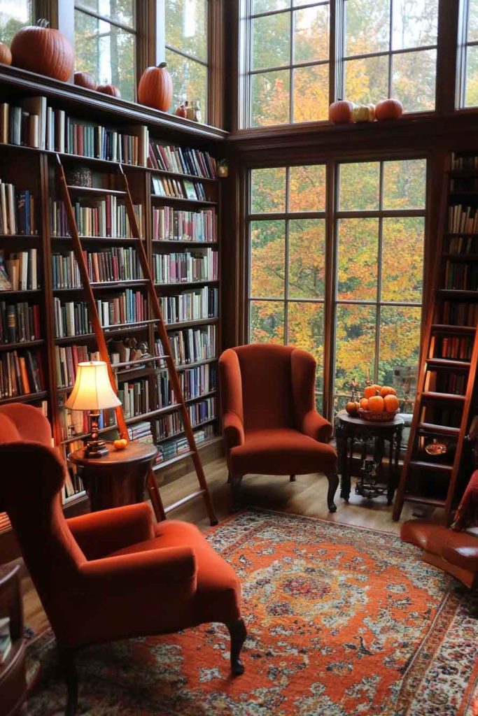 Conservatory Reading Library with Fall Warmth