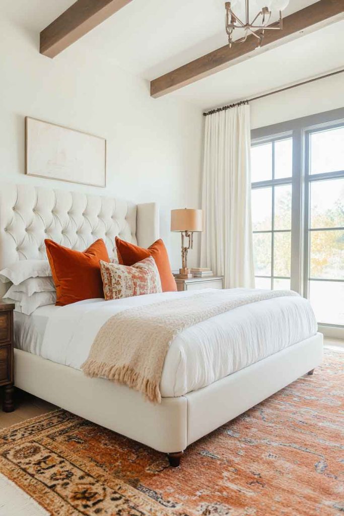 Spacious Fall Bedroom with Cream Upholstered Bed
