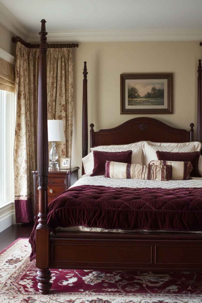 Modern Traditional Bedroom with Rich Wood Furniture