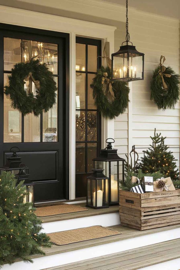 Front Porch with Lanterns and Greenery
