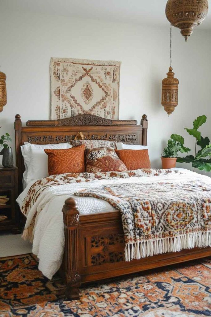 Eclectic Fall Bedroom with Global Influences
