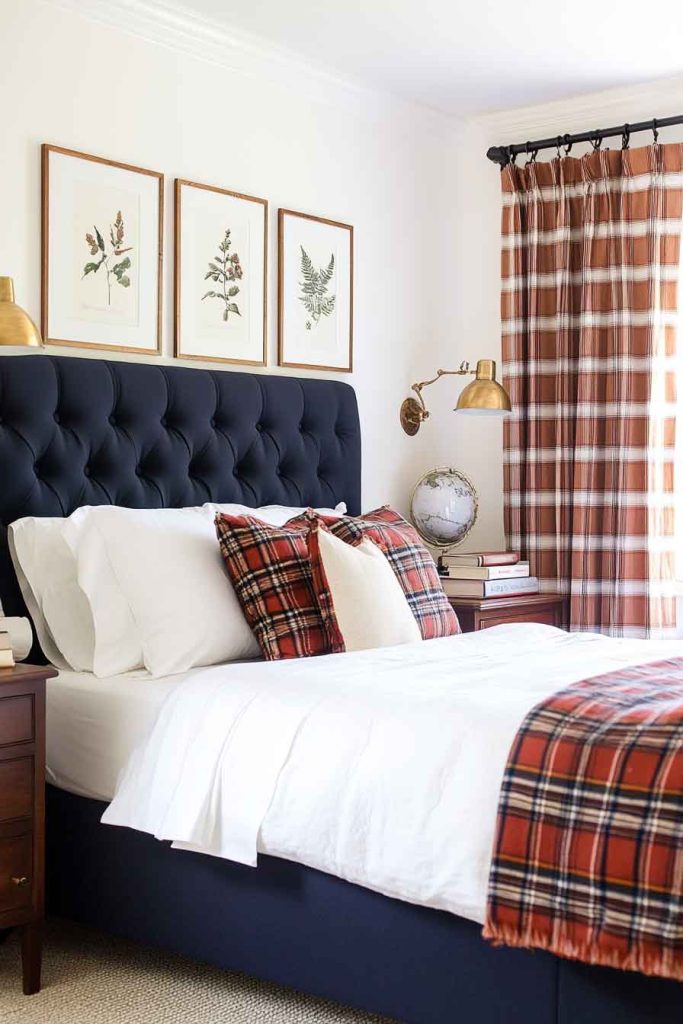 Preppy Fall Bedroom with Plaid and Stripes
