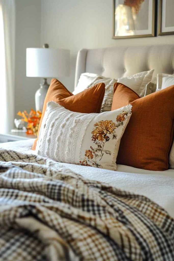 Neutral Bedding with Seasonal Throw Pillows