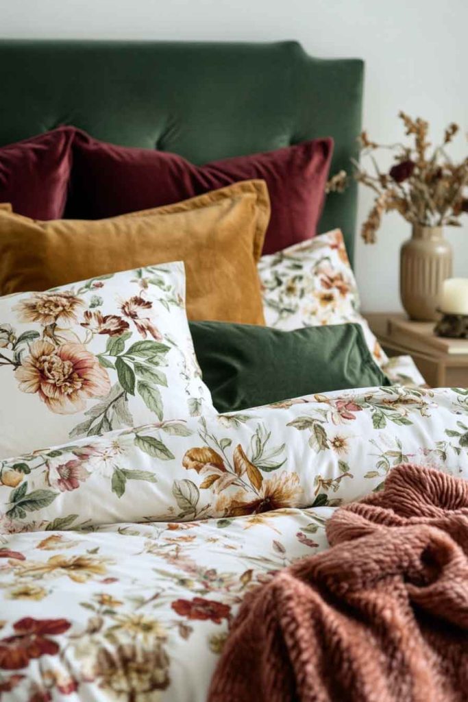 Floral Fall Bedding with Muted Tones