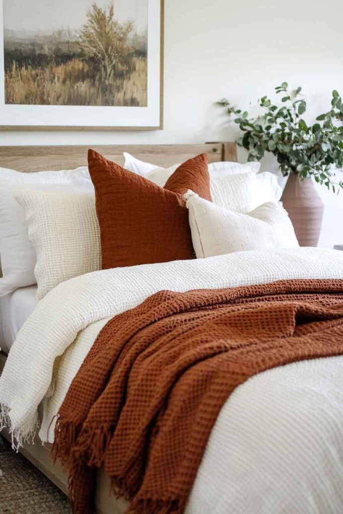 Waffle Weave Bedding in Cream and Rust