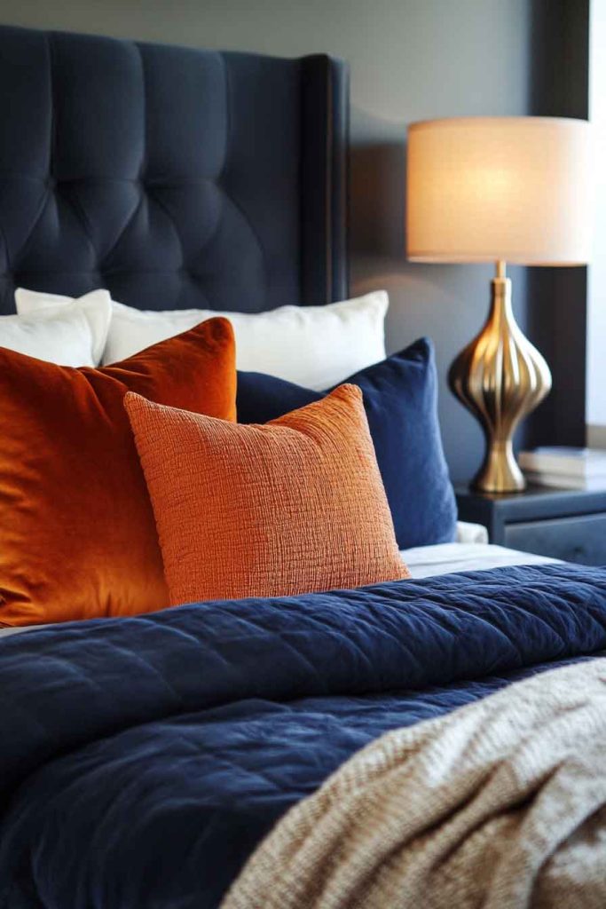 Navy Blue Bedding with Copper Accents