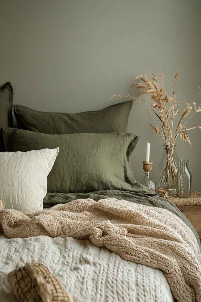 Olive Green Bedding with Natural Textures