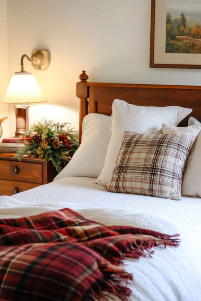 Cream Bedding with Plaid Flannel Sheets