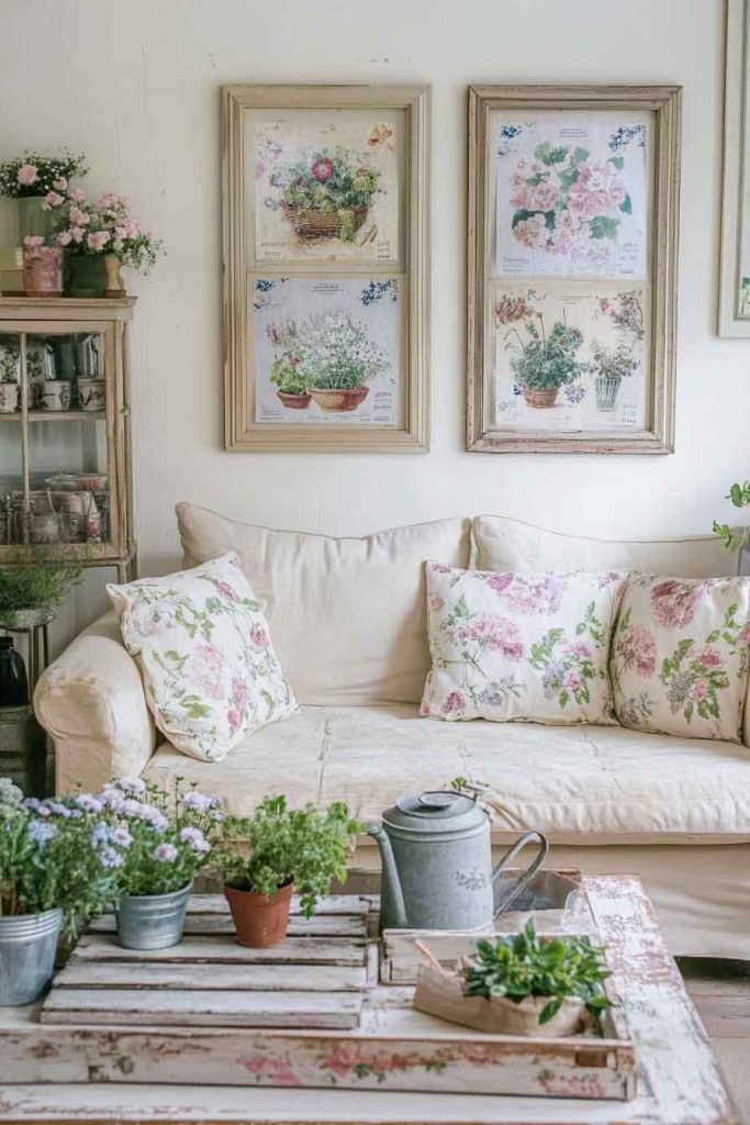Shabby Chic Living Room with Vintage Garden Elements