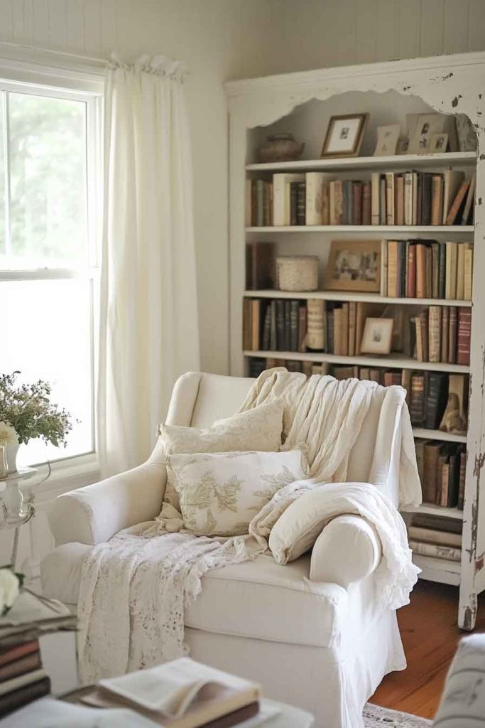 Cozy Shabby Chic Living Room with Reading Nook