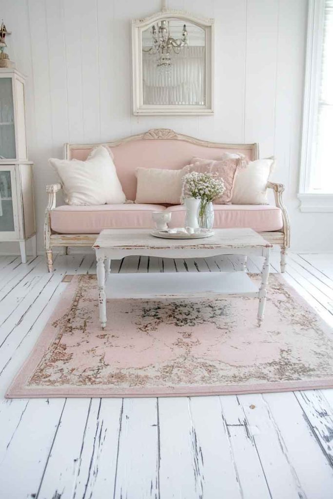 Shabby Chic Living Room with Painted Wood Floors