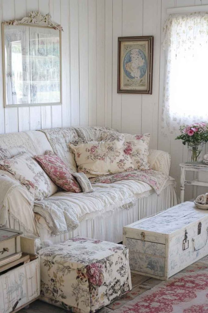 Shabby Chic Living Room with Vintage Textiles