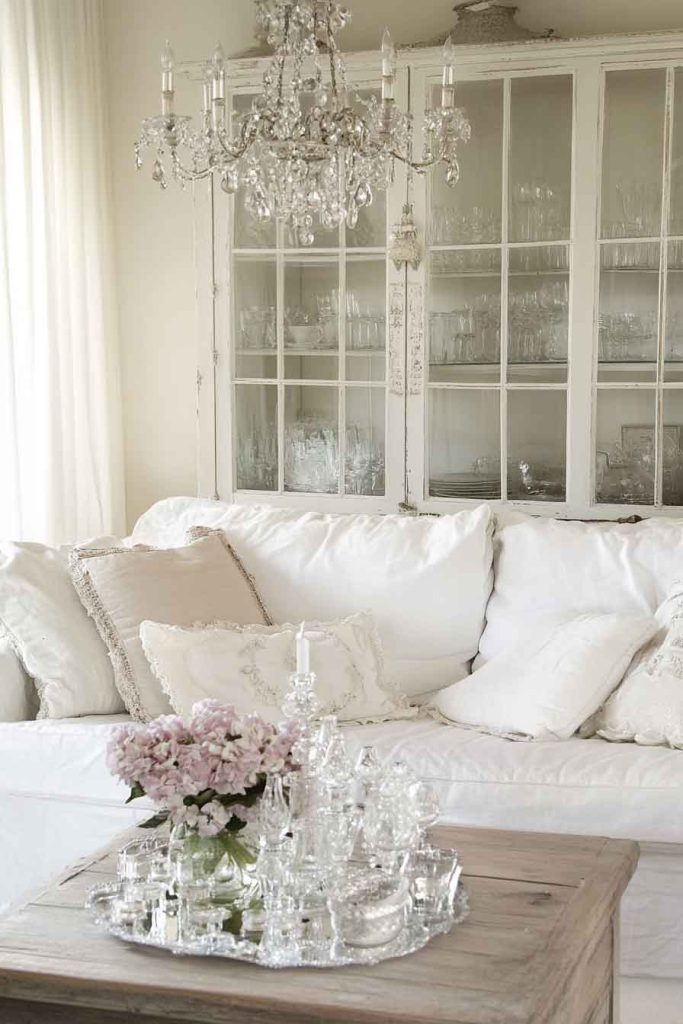 Shabby Chic Living Room with Crystal and Glass