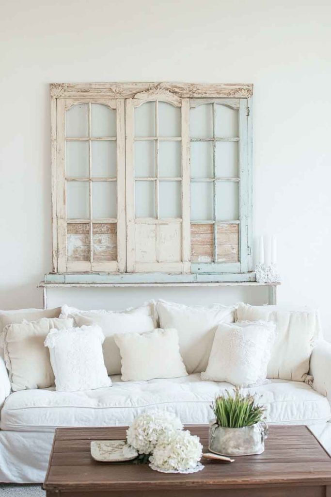 Shabby Chic Living Room with Architectural Salvage