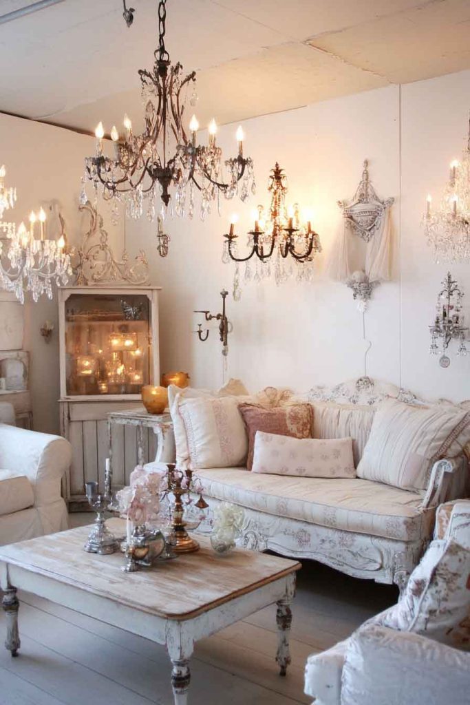 Shabby Chic Living Room with Vintage Lighting